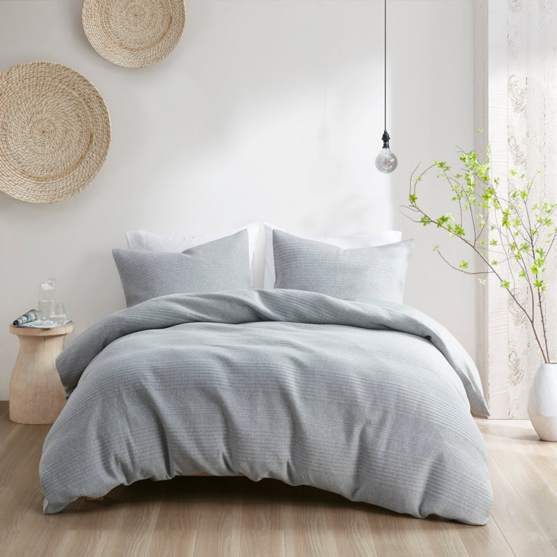 Duvet Set Charcoal Grey Oversized Medallion Print Textured Fabric