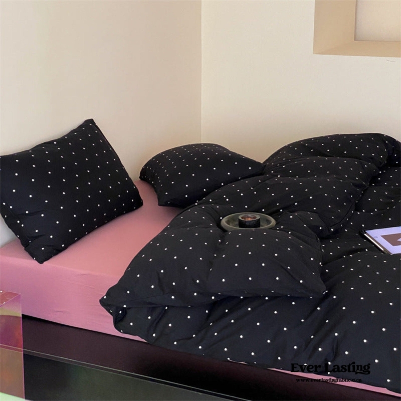 Duvet Set Jersey Knit Mini Polka Dot Cream Cozy Bedding