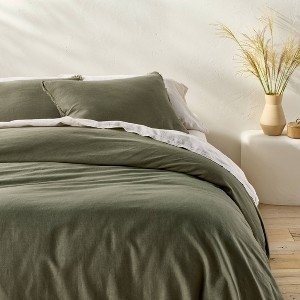 Duvet Set Olive Green Heavyweight Linen Blend Slubby