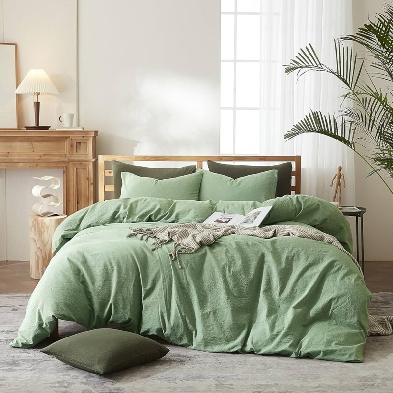 Duvet Set Sage Green Solid Washed Cotton Minimalist Style