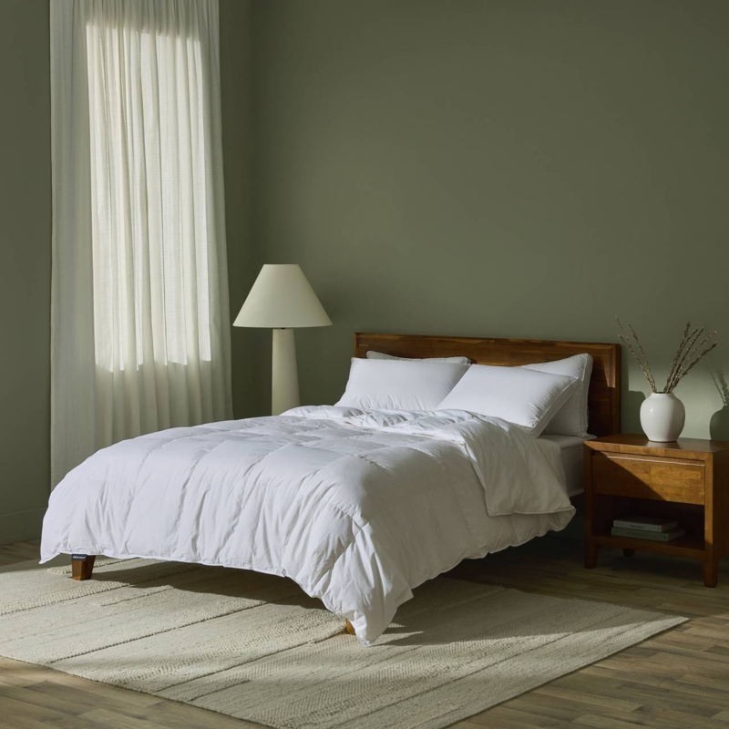 Duvet White Square Quilting High Loft Baffle Box Minimalist
