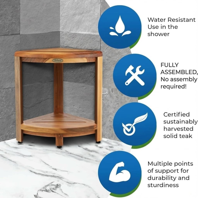 Earthy Modern Corner Shower Bench with Triangular Footprint