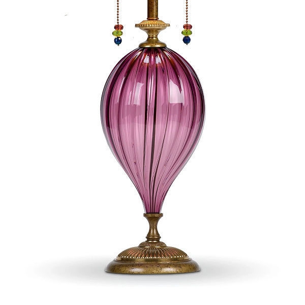 Eclectic Purple Table Lamp with Copper Stem and Bead Accents