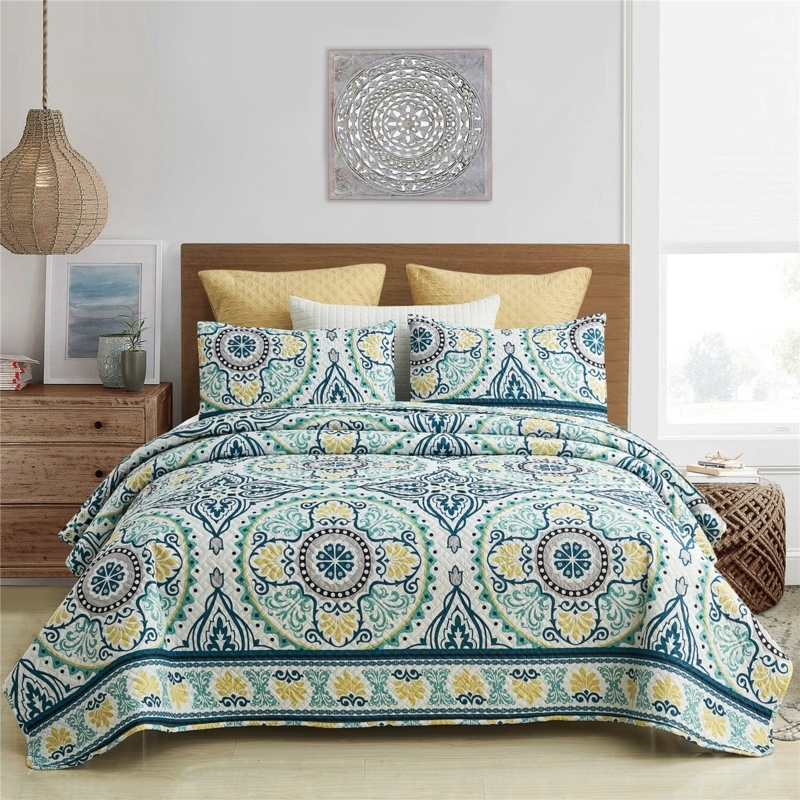 Eclectic Quilt Set: Vibrant Orange & Teal Mandala Print