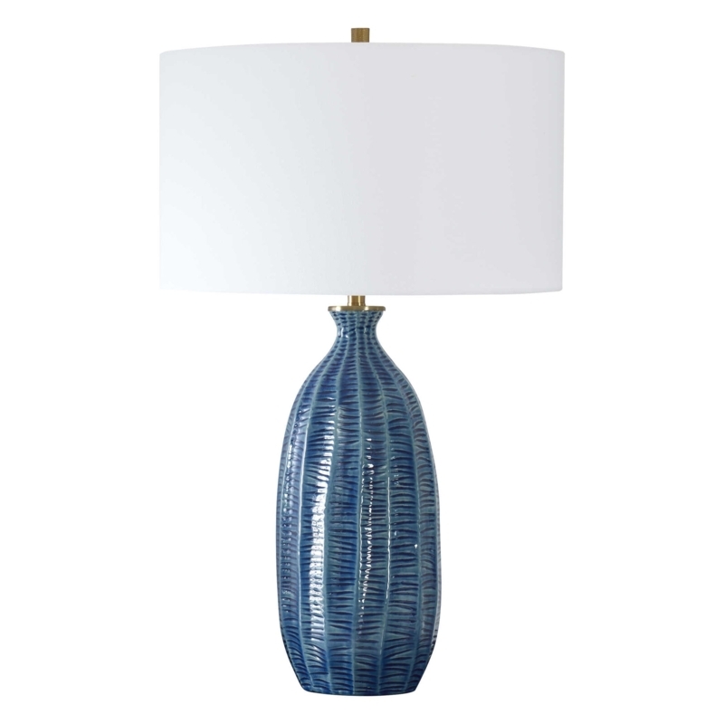 Elegant Table Lamp: Mottled Tapered Ceramic on Gold Pedestal