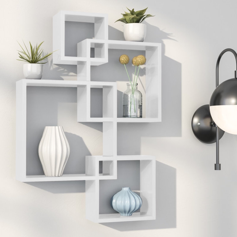 Espresso Intersecting Cube Wall Shelf with Geometric Silhouette