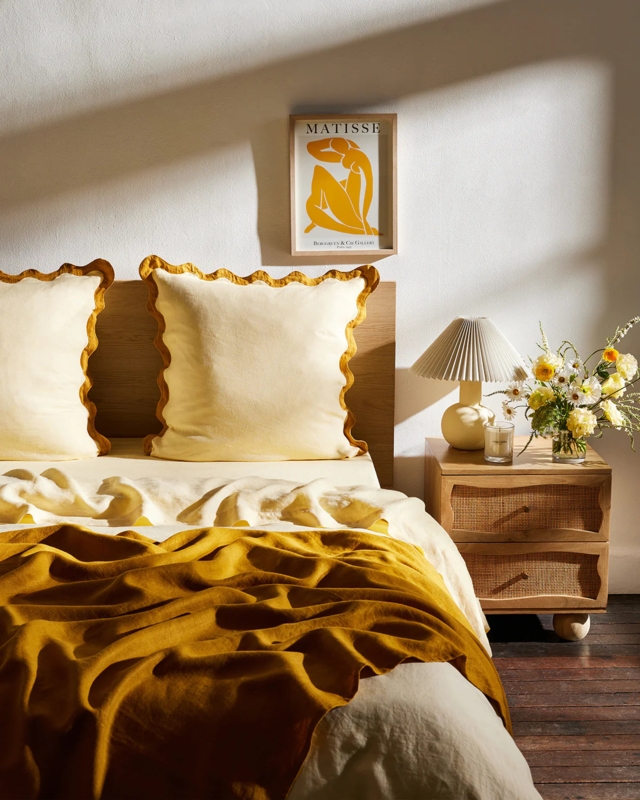 European Pillowcase: Scalloped Border & Flax Linen - Linen European Sham Set