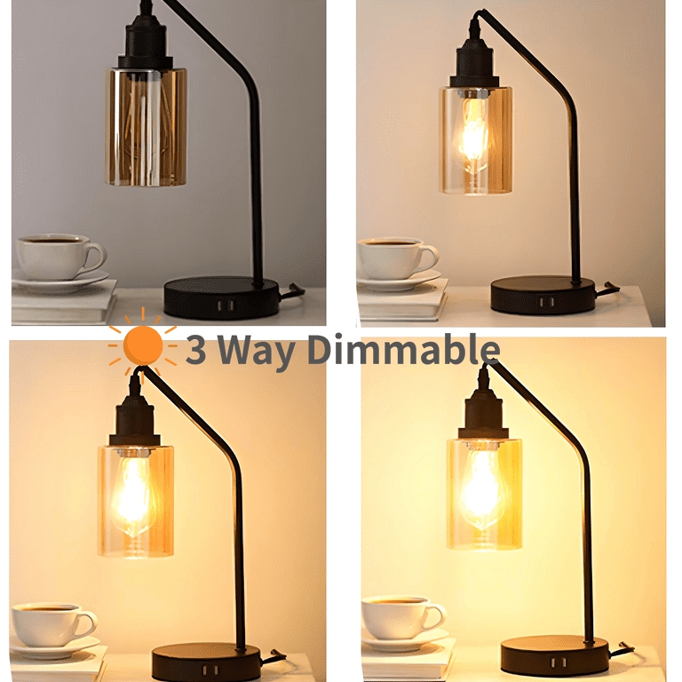 Exposed Edison Bulb Industrial Table Lamp Set Clear Glass Black