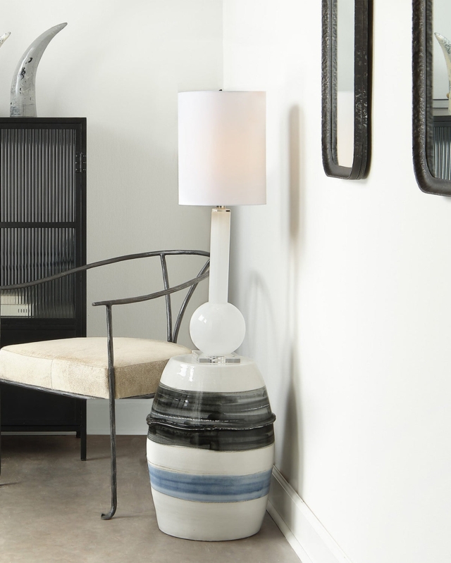 Extra Tall Minimalist Table Lamp Plaster Like Base Matte Finish