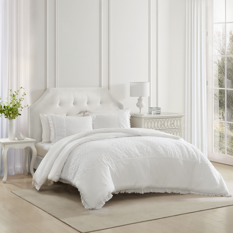 Eyelet Ruffle Comforter Set Shabby Chic Romantic Spindle Headboard