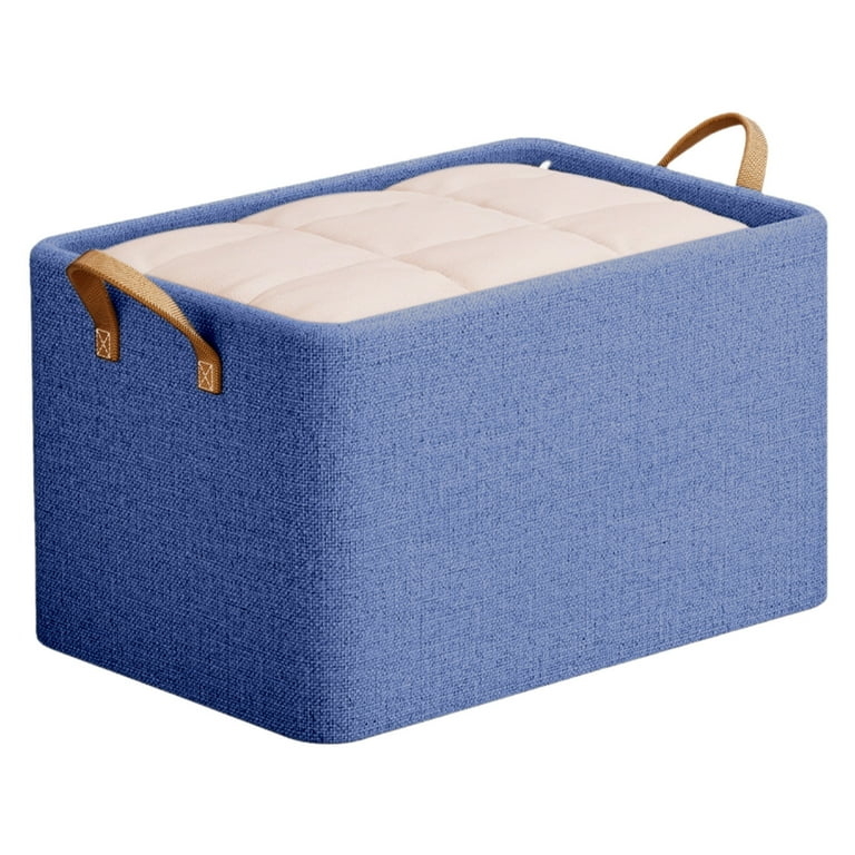 Fabric Storage Bin Navy Linen Texture with Lid and Label Holder