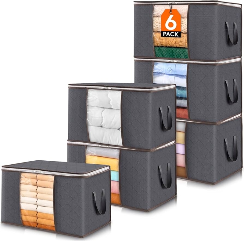Fabric Storage Bins, Foldable Design with Clear Window and Woven Texture