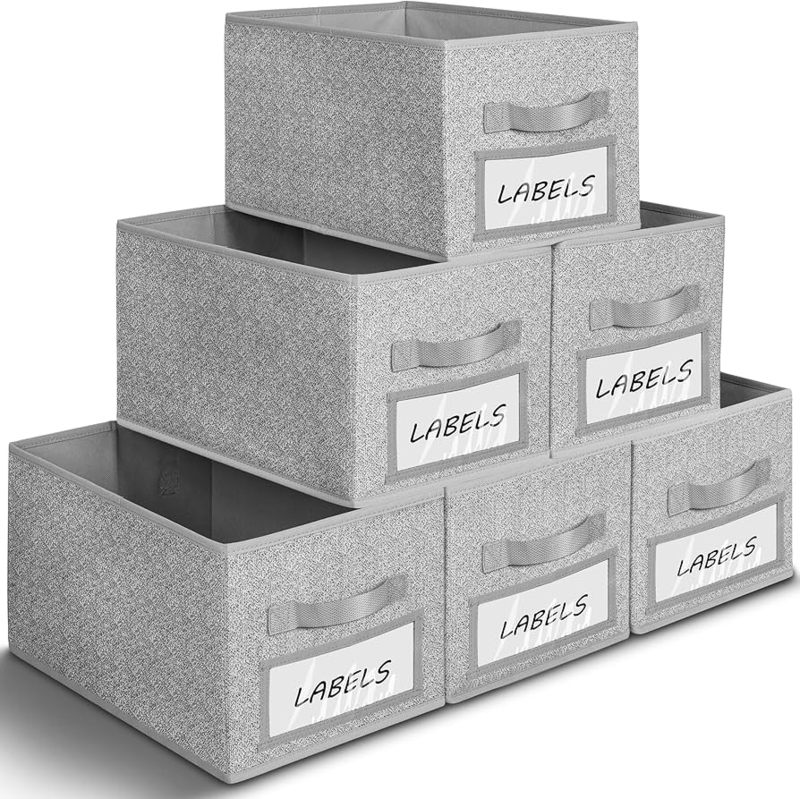 Fabric Storage Bins, Linen Look with Label Holders for Closet Organization