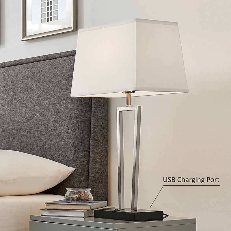 Faceted Geometric Base Table Lamps Set of Two, Grey Shades