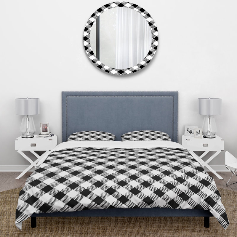 Farmhouse Duvet Cover Set Black White Checkered Gingham Pattern