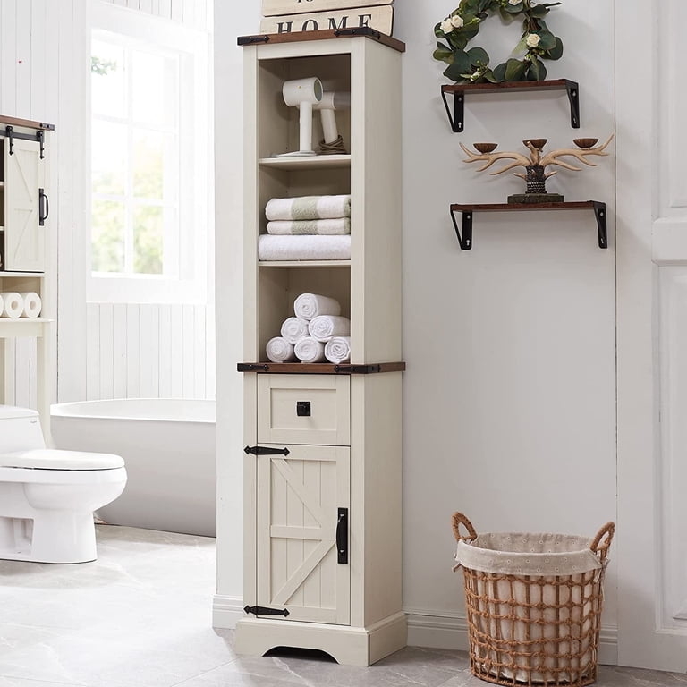 Farmhouse Linen Tower with X-Frame Door and Wood Top