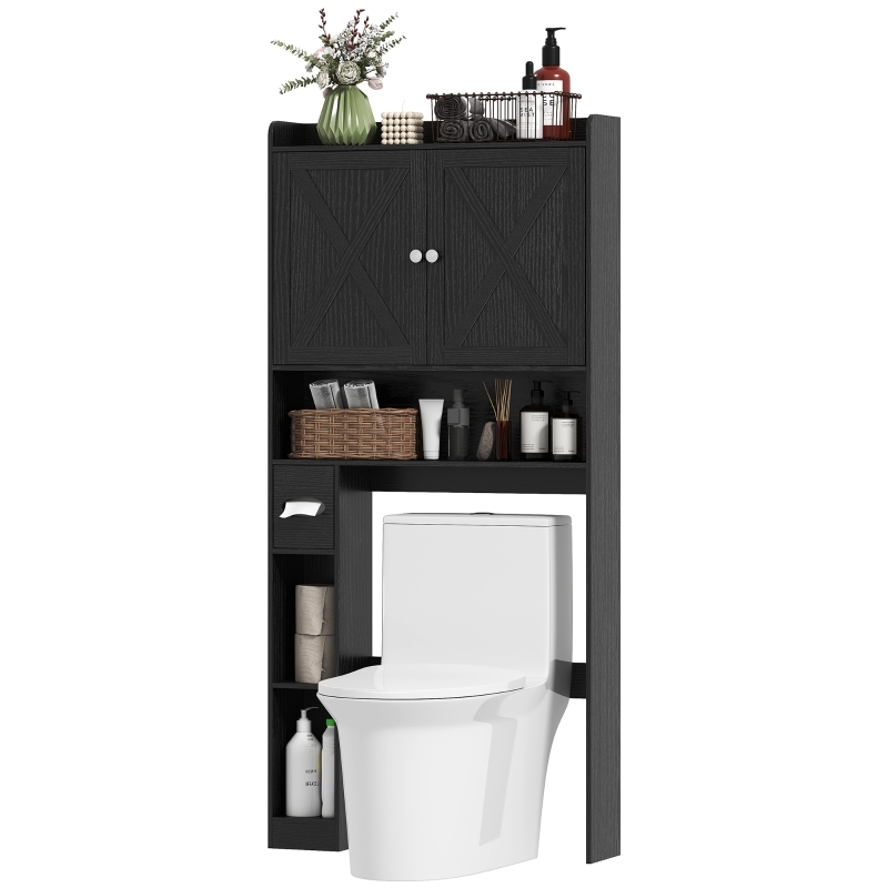 Farmhouse Over The Toilet Storage with X-Frame Sliding Barn Doors.