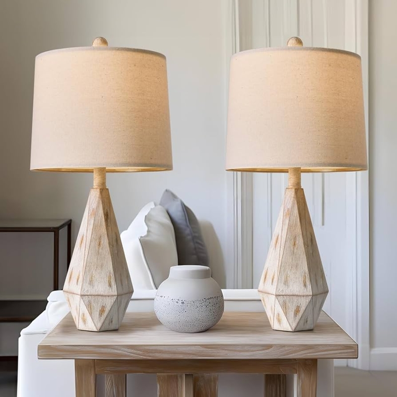 Farmhouse Table Lamp Pair Textured Ceramic Base Bedroom Lighting