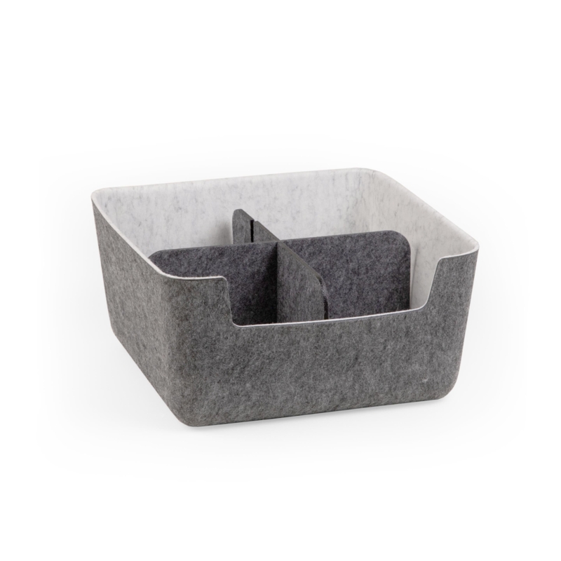 Felt Storage Bin, Low Profile, Charcoal Gray with Heathered Texture