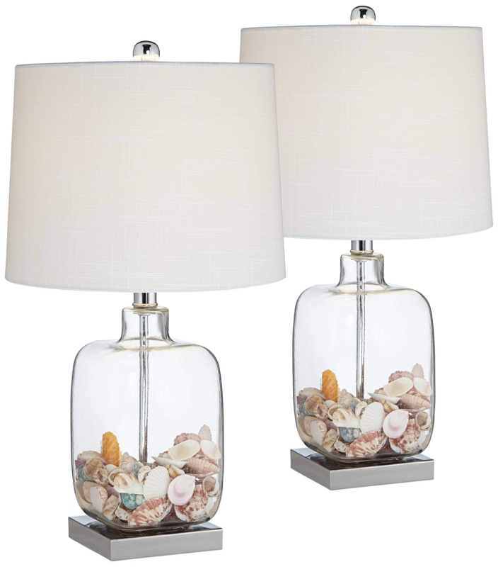 Fillable Glass Table Lamp Set: Coastal Brushed Steel Accents