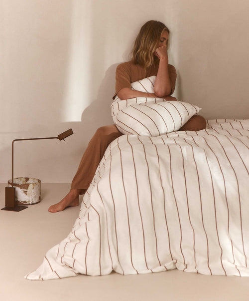 Fitted Sheet Cedar Stripe Linen Texture Earthy Pinstripe Sheets