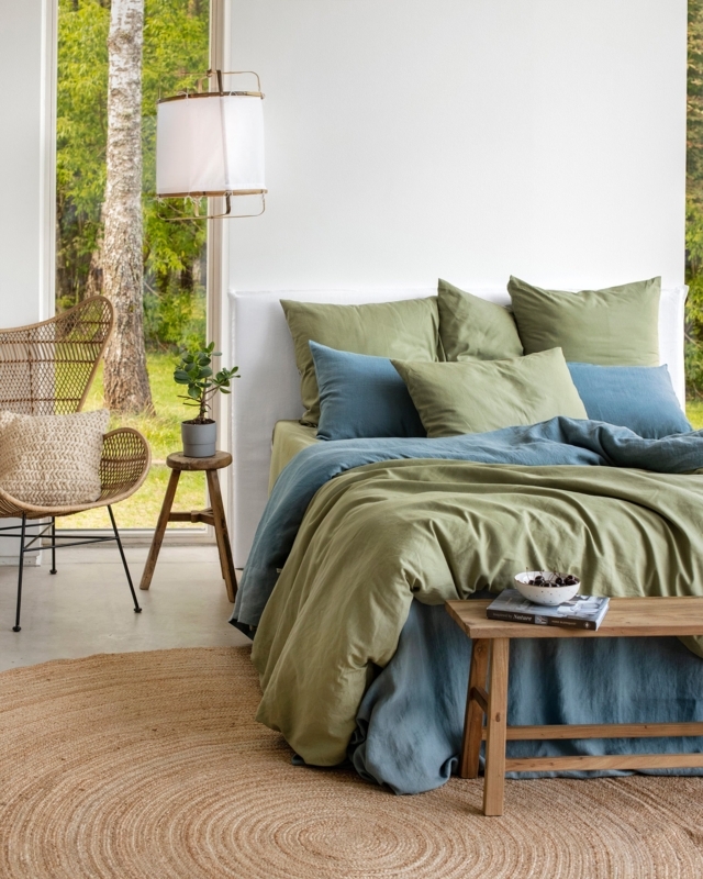 Fitted Sheet Sage Green Linen Like Fabric Layered Bedding Set Ideas