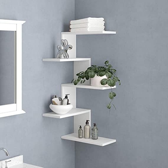 Five Tier Corner Shelf Floating Design Staggered Shelves