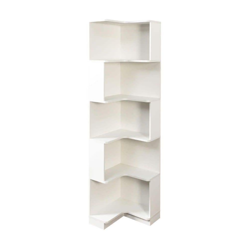 Five Tier Staggered Corner Bookshelf with Integrated LED Lighting