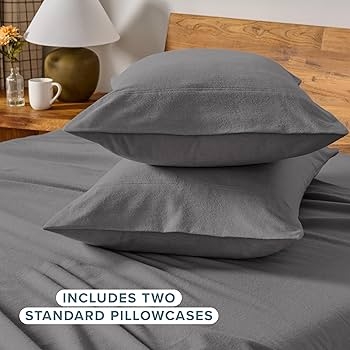 Flannel Pillowcase Set Charcoal Grey Brushed Heavyweight Fabric