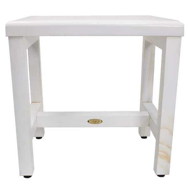 Flared Seat Whitewashed Wood Stool Compact Slatted Shelf