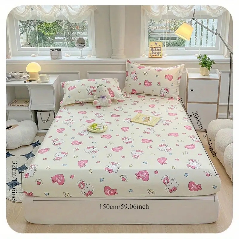Flat Sheet with Y2K Style Cartoon Graphic and Checkered Print