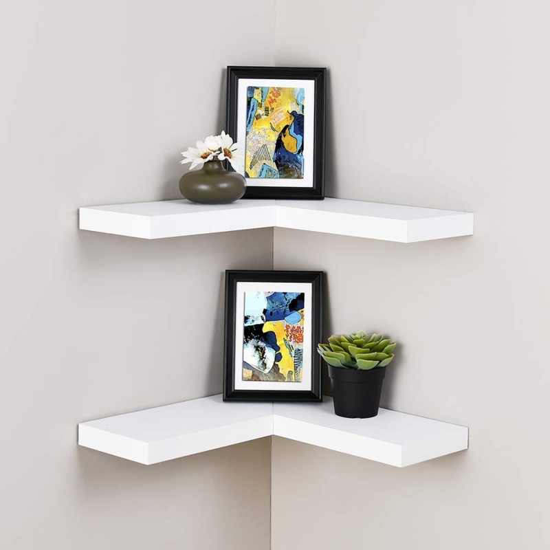 Floating Corner Shelves Set of Two Radial Design Small Space Display