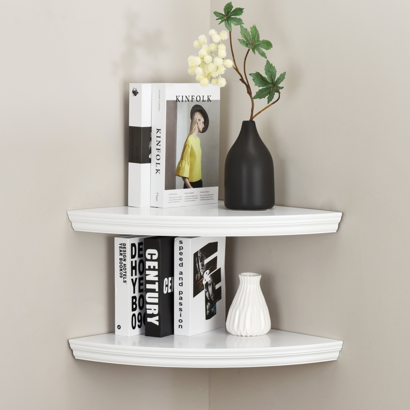 Floating Corner Shelves Triangular Shape Tiered Set White Matte Minimalist