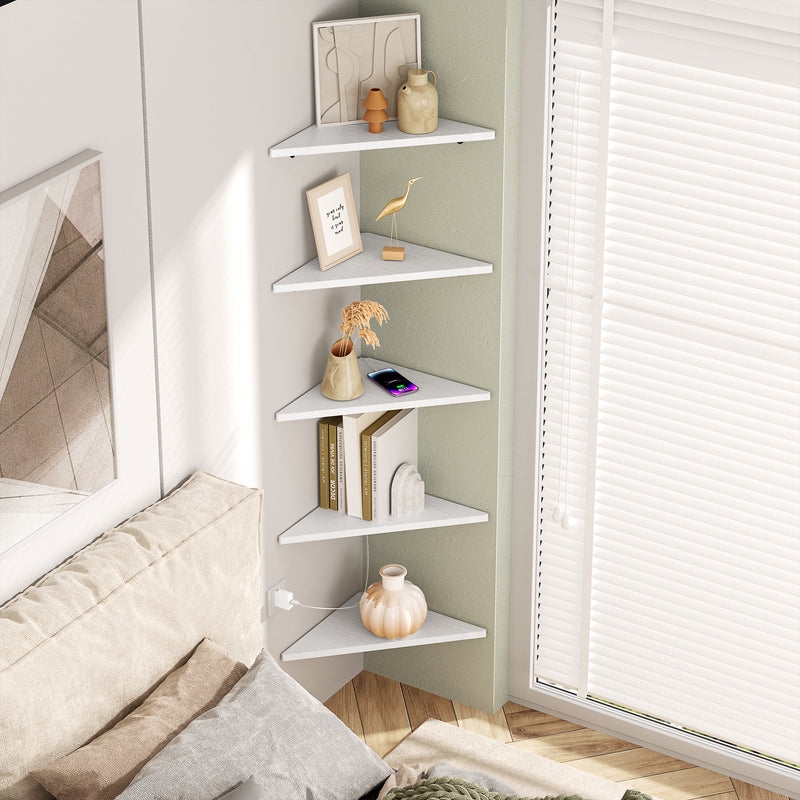 Floating Corner Shelves, Wire Brackets, Wood and Metal for Storage