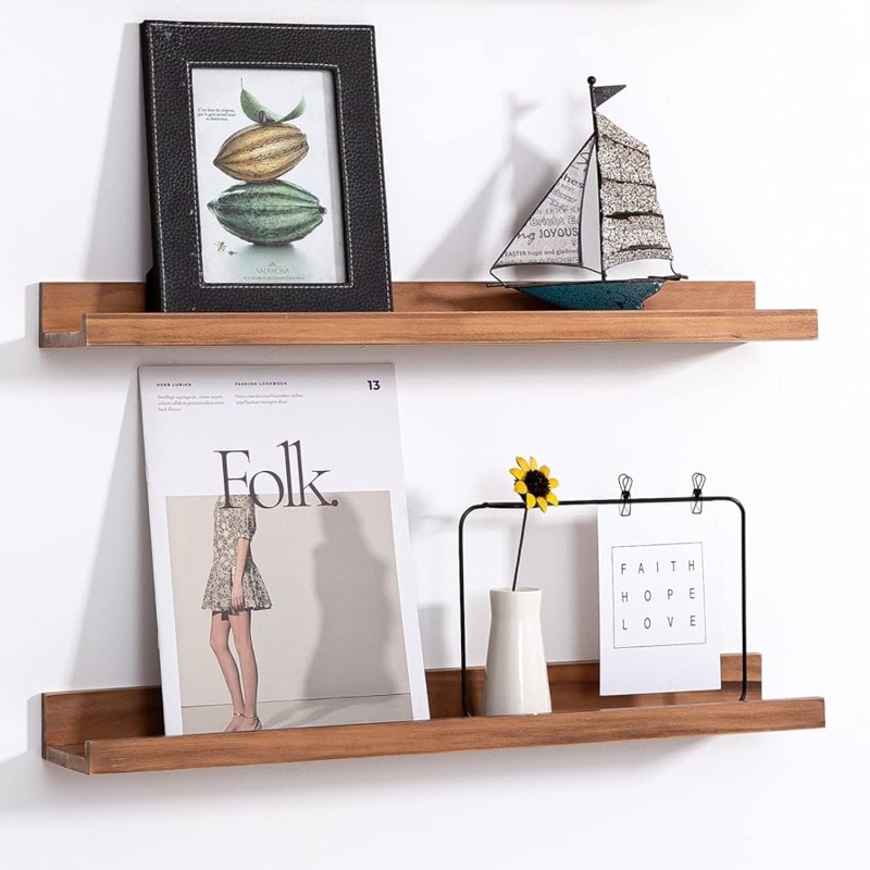 Floating Ledge Shelves with Front Lip in Pale Walnut Tone