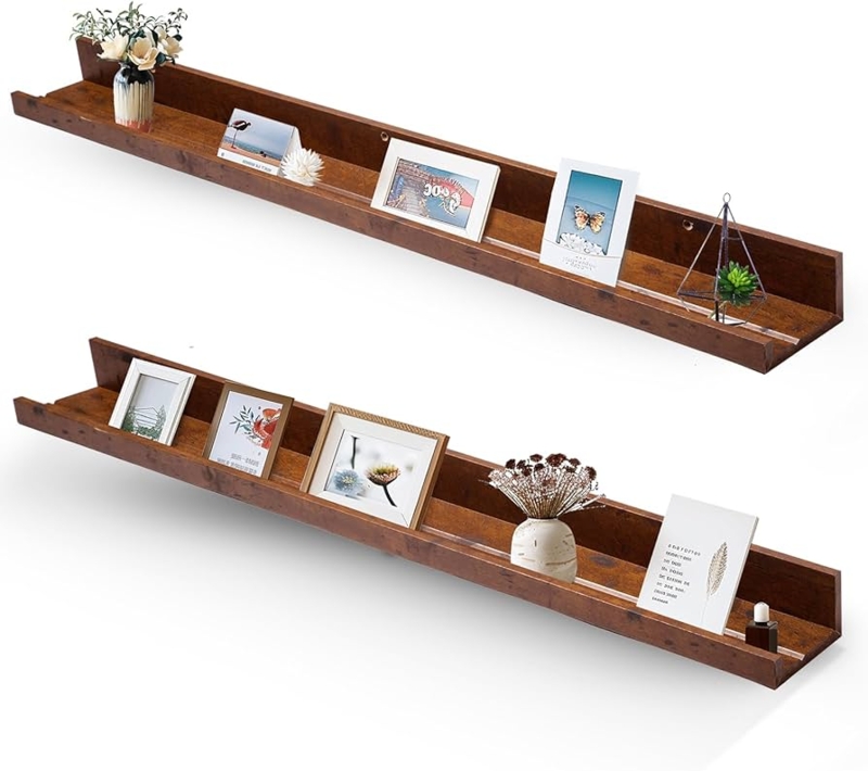 Floating Picture Ledge Rustic Honey Brown Wood U-Shaped