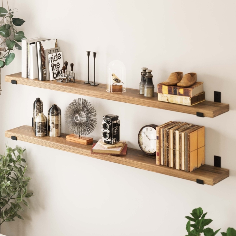 Floating Shelf, 60 Inch Long Burnt Wood Finish, Dark Brown