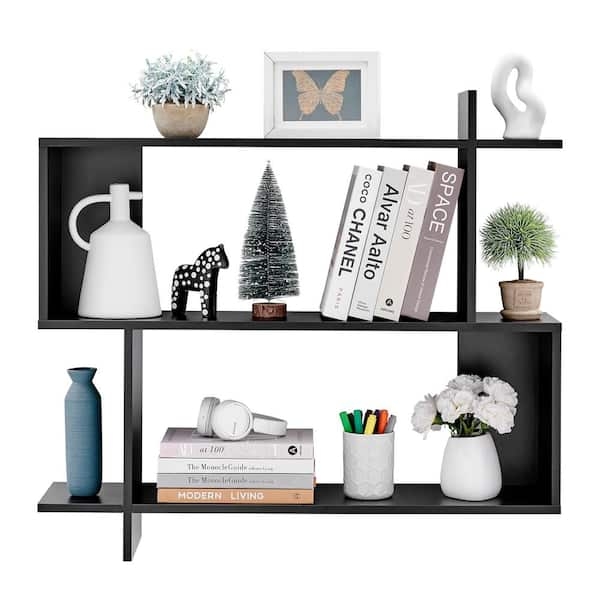 Floating Shelf Asymmetrical Black Cubby Storage Geometric Decor (73 chars)