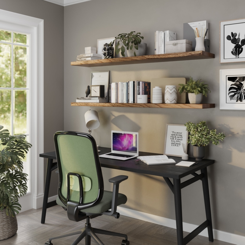 Floating Shelf Burnt Wood Finish Rustic Industrial Office Storage