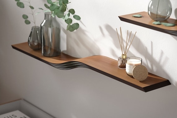 Floating Shelf Curved Silhouette Dark Wood Minimalist