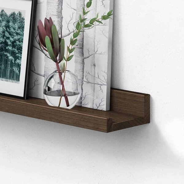 Floating Shelf Dark Brown Finish Front Ledge Minimalist Modern