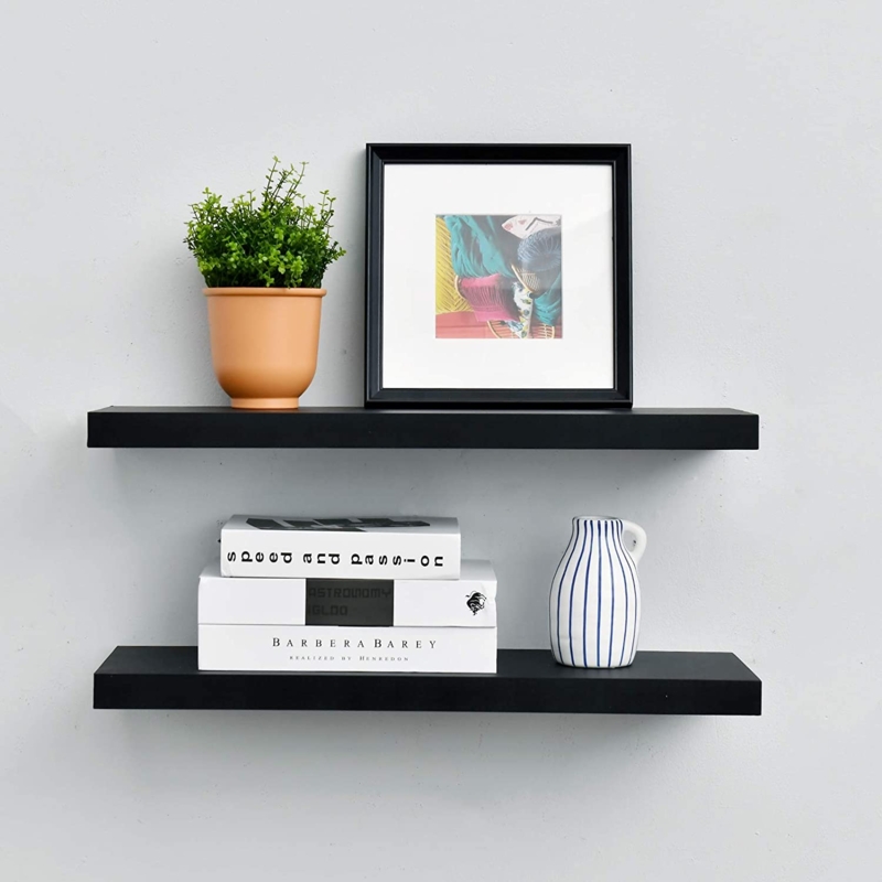 Floating Shelf Dark Wood Tone Minimalist Rectangular Silhouette