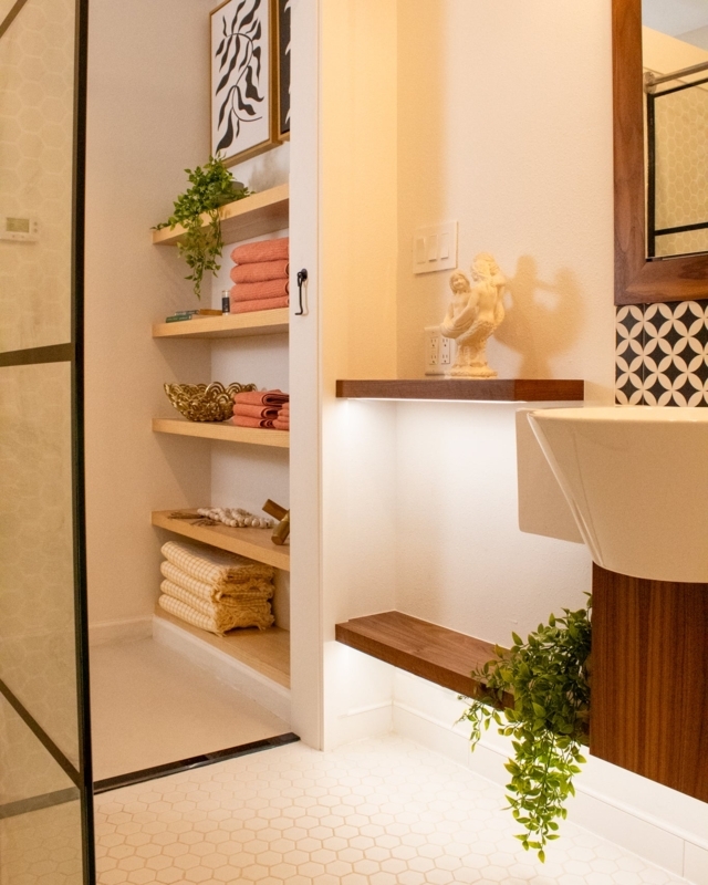 Floating Shelf Detail showing Recessed Integrated LED Channel Lighting