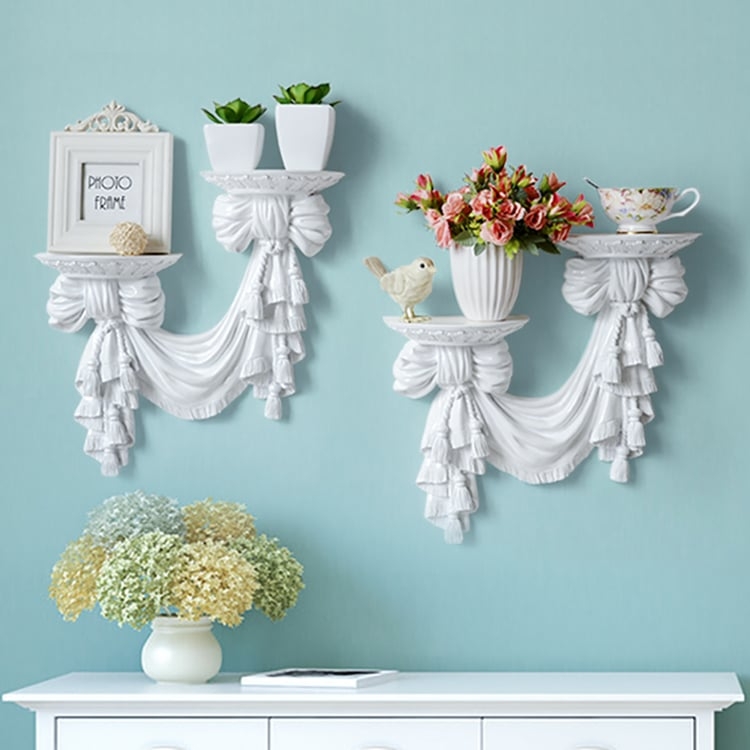 Floating Shelf French Country Distressed Off-White Ornate Carving