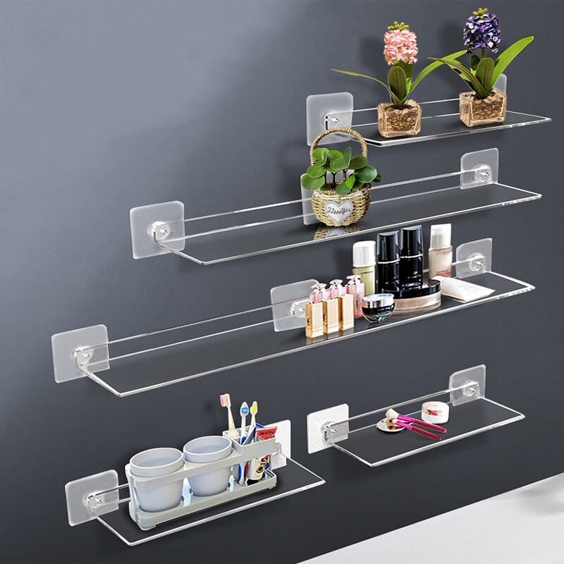 Floating Shelf Fully Transparent Acrylic Glossy Finish U Shaped Design