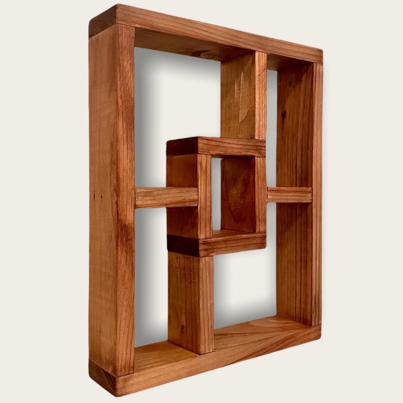 Floating Shelf Hexagonal Geometric Wood for Crystal Display