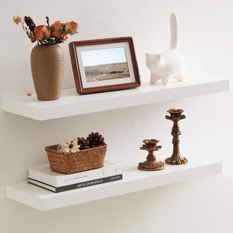 Floating Shelf Hidden Brackets: Rustic Wood Wall Storage Set