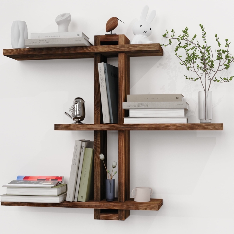 Floating Shelf Industrial Style Wood Toned Wire Frame