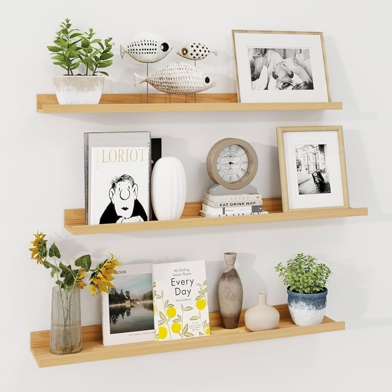 Floating Shelf Lipped Front Natural Oak Finish Staggered Layout