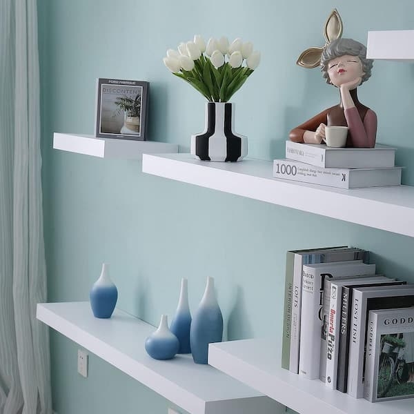 Floating Shelf Long Profile Matte White Finish Hidden Brackets